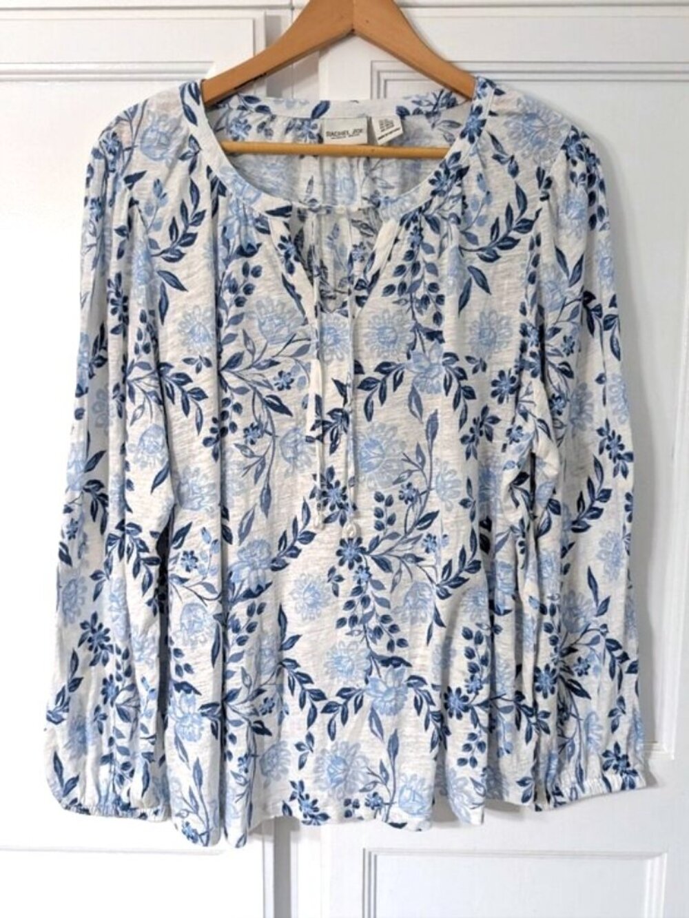 NWOT Rachel Zoe Linen/Lyocell Blue Floral Peasant Blouse 2X